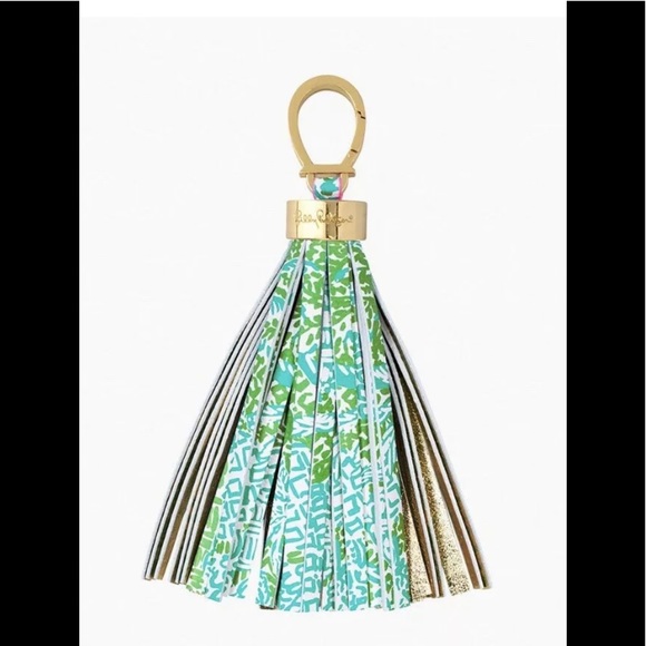 LILLY PULITZER Tassel Keychain Fob Leather gold - Picture 1 of 5